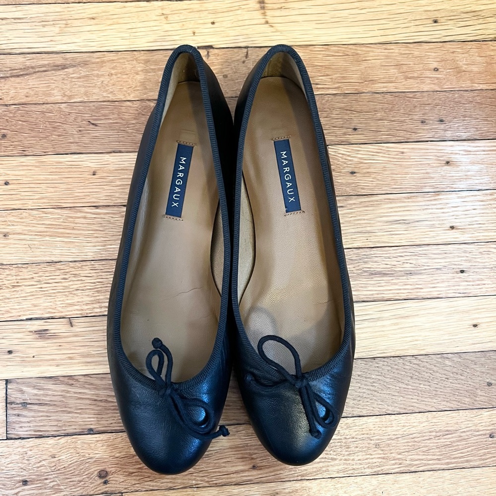 Margaux black leather round toe ballet flat shoes